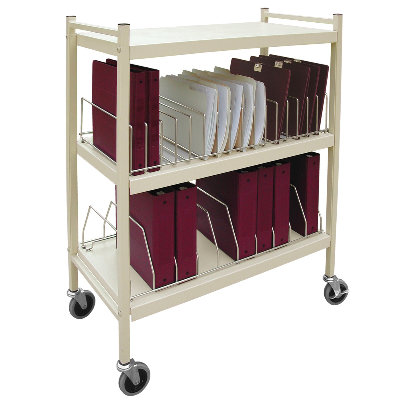 Standard Omnicart For Binders, 2_" Spine, Holds 10 Ring Binders Per Shelf, Chart Rack, 3 Shelves, 2 Organizers, 20 Capacity, 43_"H x 34_"W x 17"D
