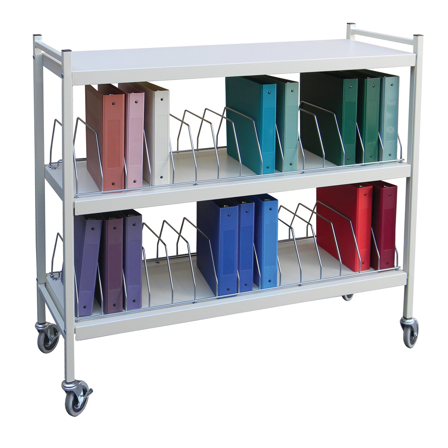 Large Omnicart For Binders, 2_" Spine, Holds 15 Ring Binders Per Shelf, Chart Rack, 3 Shelves, 2 Organizers, 30 Capacity, 43_"H x 49_"W x 17"D