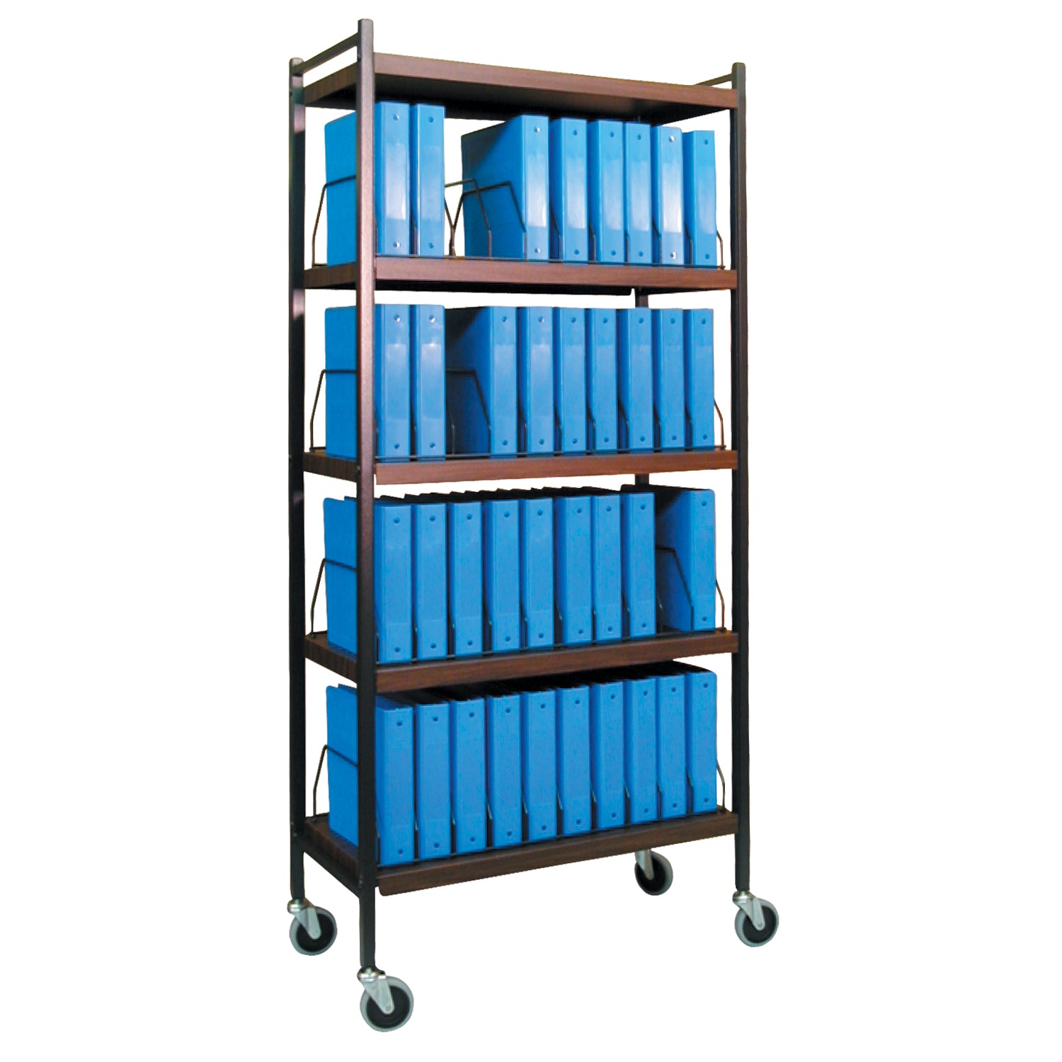 Large Omnicart For Binders, 2_" Spine, Holds 15 Ring Binders Per Shelf, Chart Rack, 4 Shelves, 3 Organizers, 45 Capacity, 55"H x 49_"W x 17"D