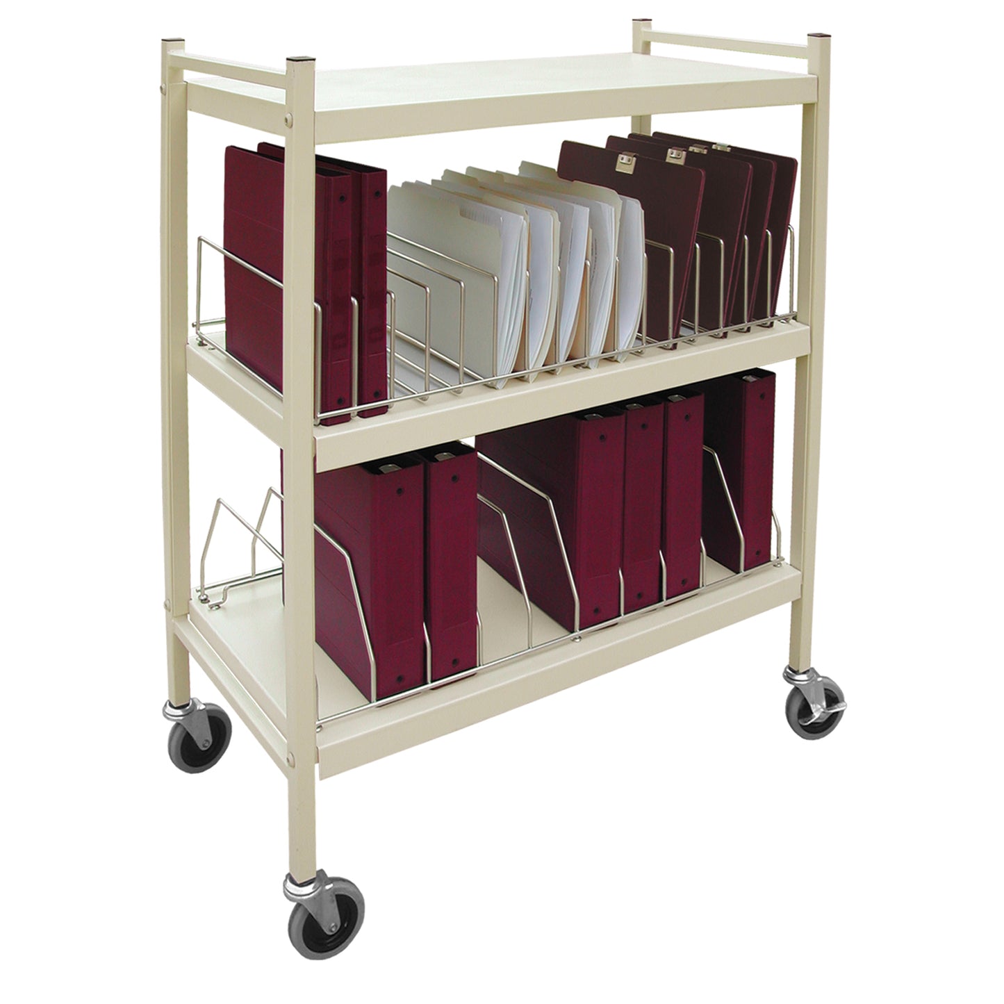 Chart Rack Big Beam Large Omnicart For Binders, 3_" Spine, 4 Shelves, 3 Organizers, 36 Capacity, 55"H x 49_"W x 17"D