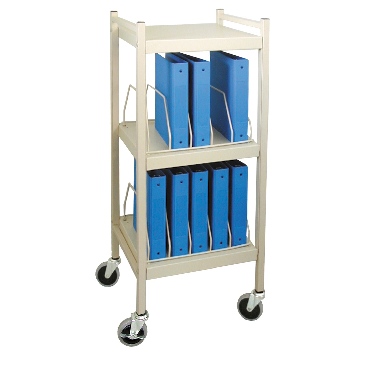 Mini Omnicart For Binders, 2_" Spine, Holds 5 Ring Binders Per Shelf, Chart Rack, 3 Shelves, 2 Organizers, 10 Capacity, 43_"H x 19"W x 17"D