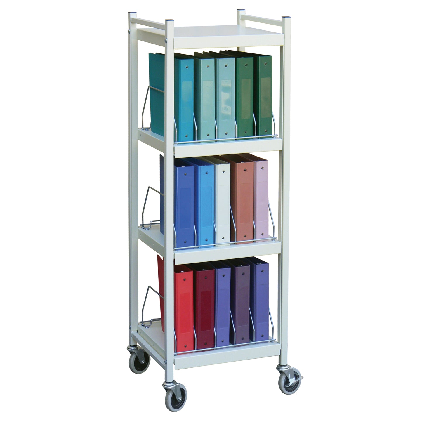 Mini Omnicart For Binders, 2_" Spine, Holds 5 Ring Binders Per Shelf, Chart Rack, 4 Shelves, 3 Organizers, 15 Capacity, 55"H x 19"W x 17"D
