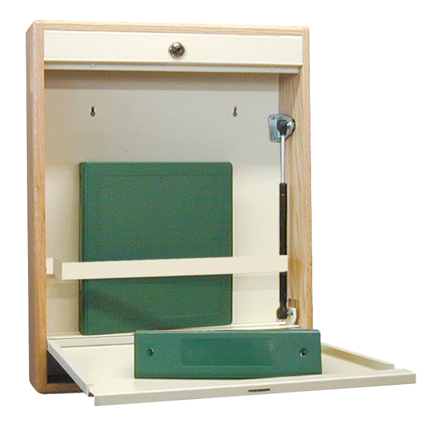 Wall Desk, Single Size, Manual Close, Flat Key, Oak