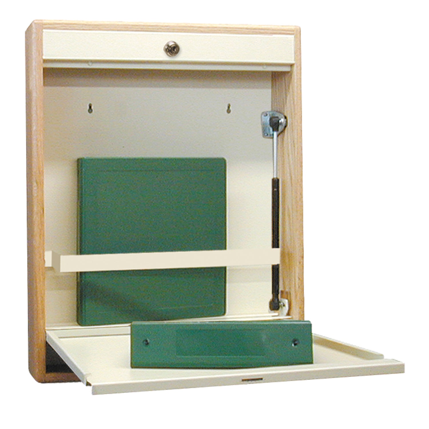 Wall Desk, Single Size, Manual Close, Flat Key, Oak