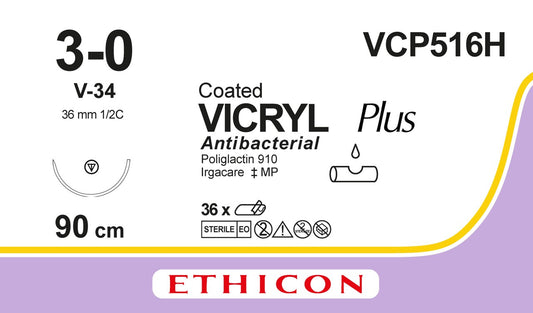 Suture, Tapercut, Size 3-0, 36", Violet Braided, Needle V-34, _ Circle, 3 dz/bx (Continental US Only)