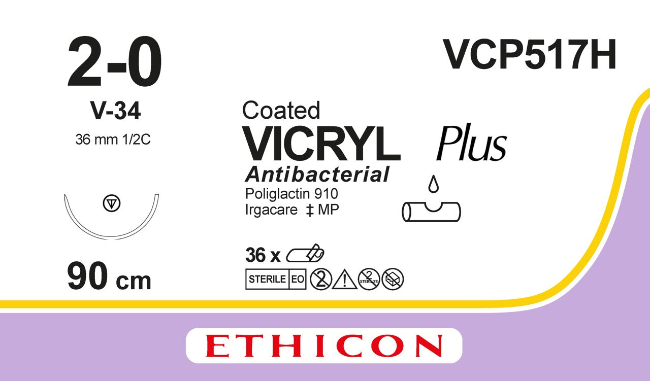 Suture, Tapercut, Size 2-0, 36", Violet Braided, Needle V-34, _ Circle, 3 dz/bx (Continental US Only)