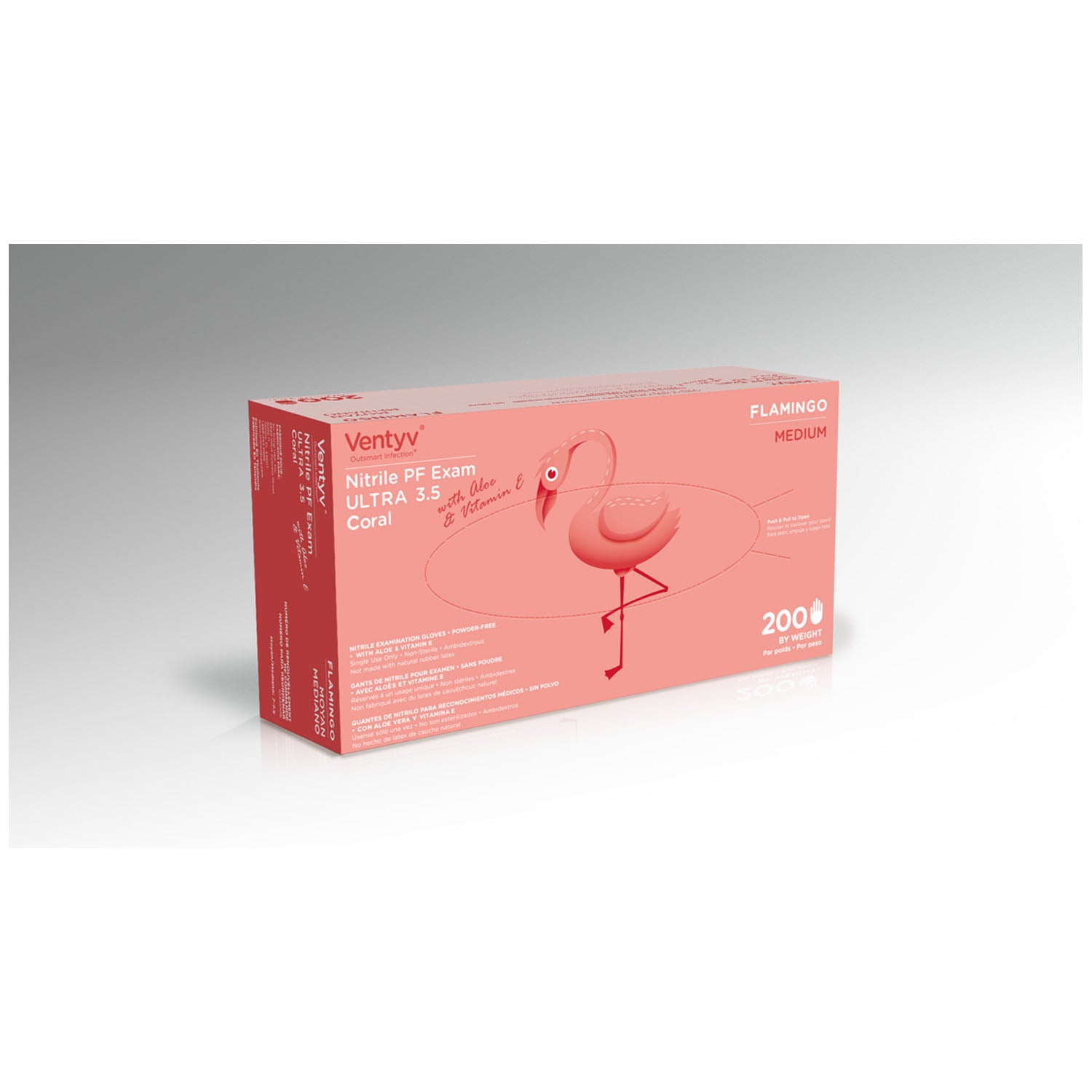 Glove, Exam, Nitrile, Powder-Free (PF), Polymer Coated, Aloe & Vitamin E, Textured, Beaded Cuff, Coral, Medium, 200/bx, 10 bx/cs (Continental US Only)