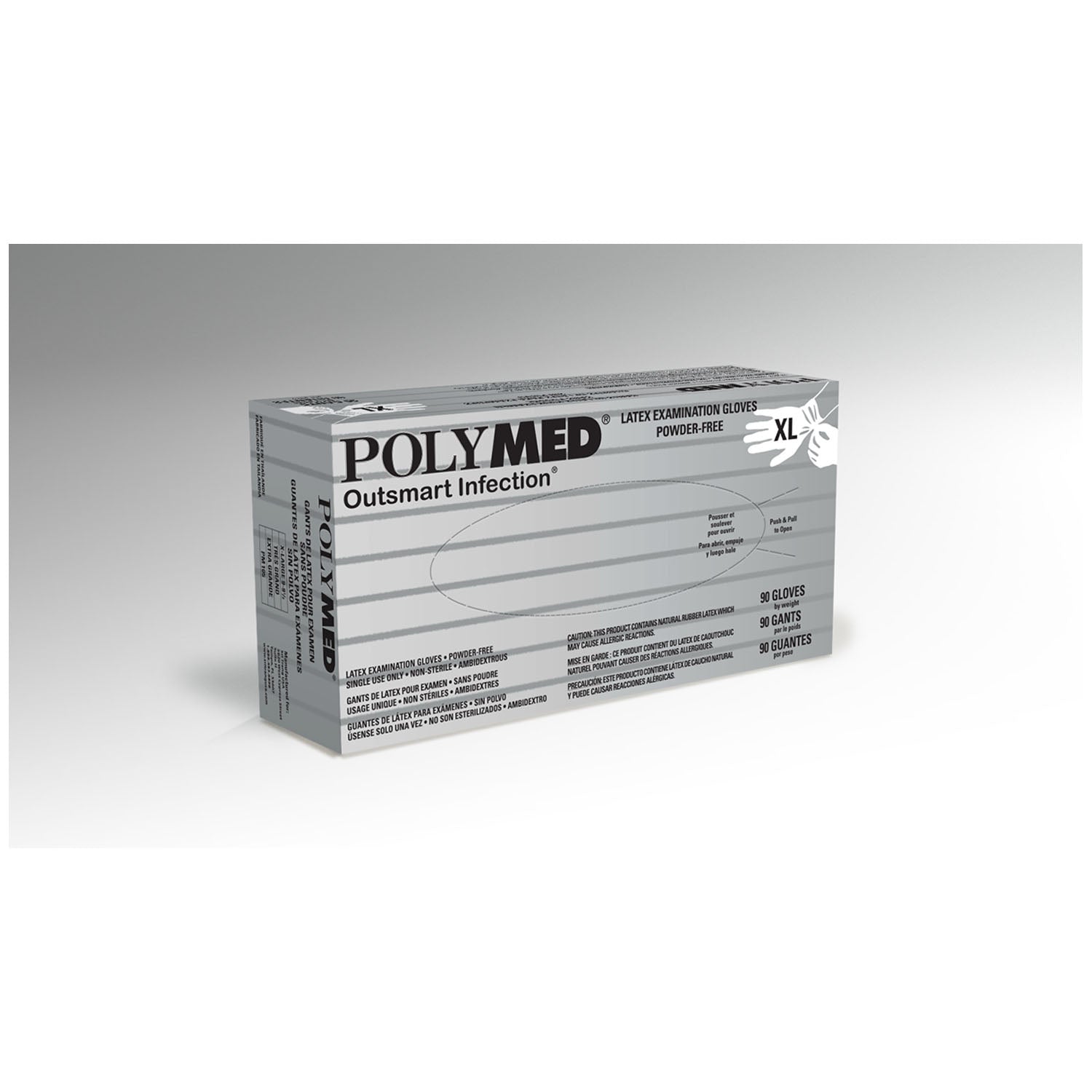 Glove, Exam, Latex, X-Large (9-9.5), Powder Free (PF), Fully Textured, Natural White, Gray Dispenser Box, 90/bx, 10 bx/cs (70 cs/plt) (Continental US Only)