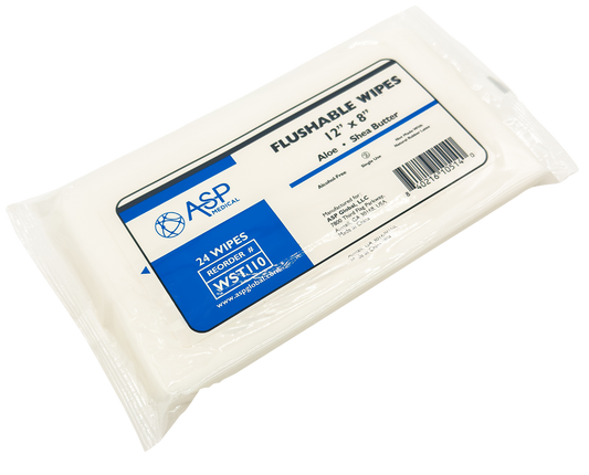 Flushable Wipes with Aloe & Lanolin, Soft Pack, 12" x 8", Resealable, Alcohol-Free, Latex-Free, 24/pk, 30 pk/cs