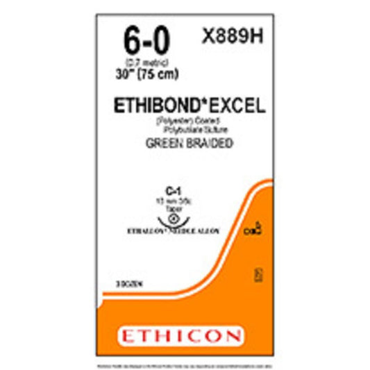 Suture, Taper Point, Size 6-0, 30", Green Braided, Needle C-1, 3/8 Circle, 3 dz/bx (Continental US Only)