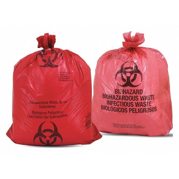 Infectious Waste Bag with Biohazard Symbol, 14" x 19", Red/ Black, 2 mil, 2-3 gal, 500/cs (36 cs/plt)