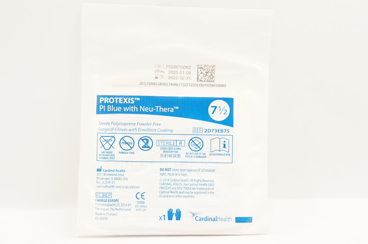 Glove, Surgical, Powder-Free (PF), Latex-Free (LF), Polyisoprene, Blue, Size 7.5, 50 pr/bx, 4 bx/cs (Continental US Only)