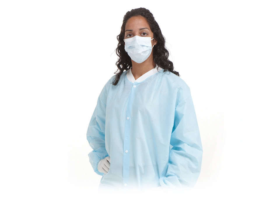 Lab Coat, Blue, Knit Cuff & Collar, No Pockets, 12 X-Large