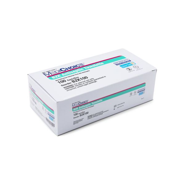MediChoice Towelette, Antiseptic, Bzk Benzalkonium Chloride, Sterile, 5" x 8", 100/dsp, 10 dsp/cs