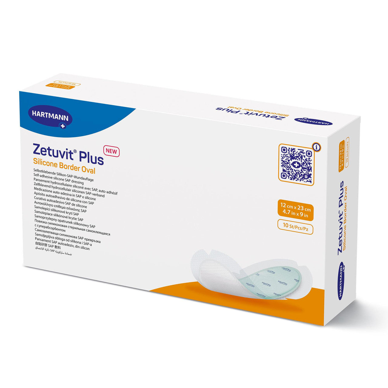 Zetuvit Plus Silicone Border, Oval, 4.7" x 9" , 10/bx