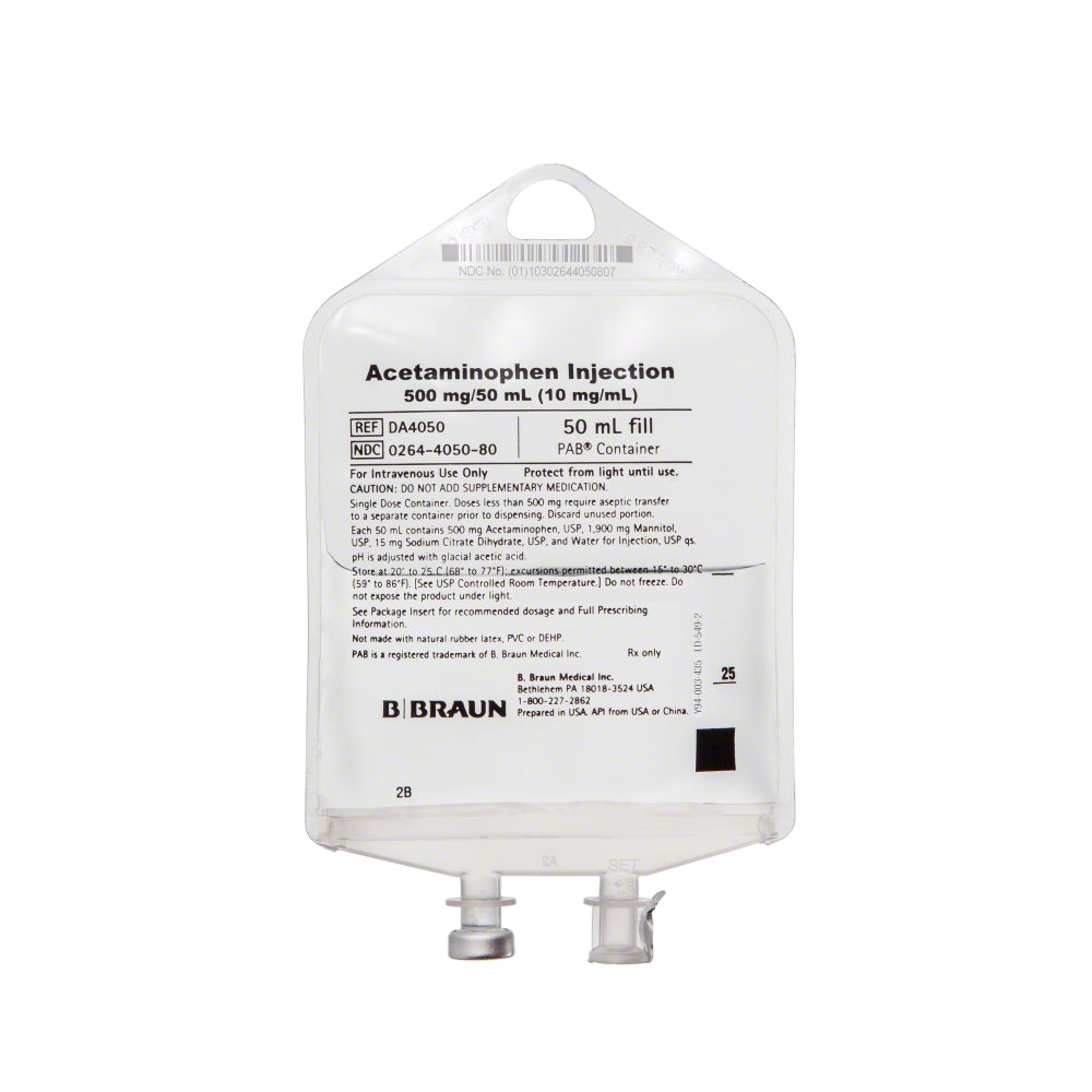 Acetaminophen Injection, 500mg, 50 ml, 24/cs (Rx) (Item is Non-Returnable) (Continental US+HI Only, Excluding IN and ND)