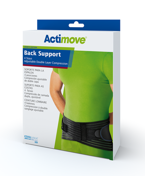 Actimove Back Support, 4 Stays Double Layer Compression, Medium, Black (Continental US Only)