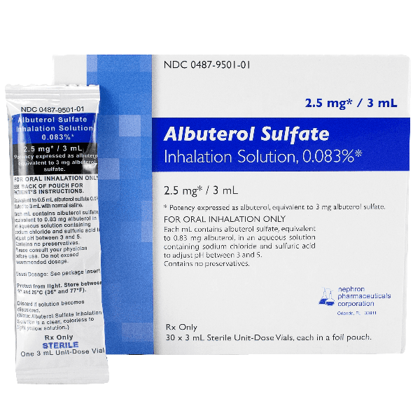 Albuterol 2.5 mg, 3 ml Vial, 30/bx (Rx) (US Only, Excluding IN and ND) (Product is Non-Returnable)