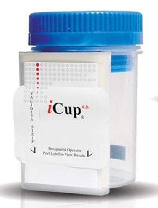 Drug Test, iCup Tests For COC, THC, OPI, AMP, mAMP, BZO, BAR, OXY, MDMA & PPX, 25/bx (US Only)