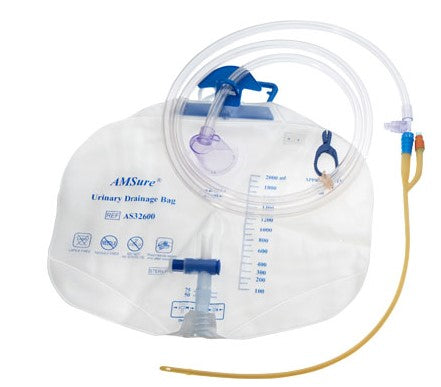 Foley Catheter, Silicone Coated, 16FR, 5cc, 2000mL Urine Bag, Sterile, 10/cs