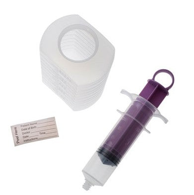 Enteral Feeding Irrigation Kit, Includes: 500cc Graduated Container, 60cc Thumb Control Ring Piston Syringe with ENFit Tip, Patient I.D. Label, Resealable Pole Bag, 30/cs (40 cs/plt)