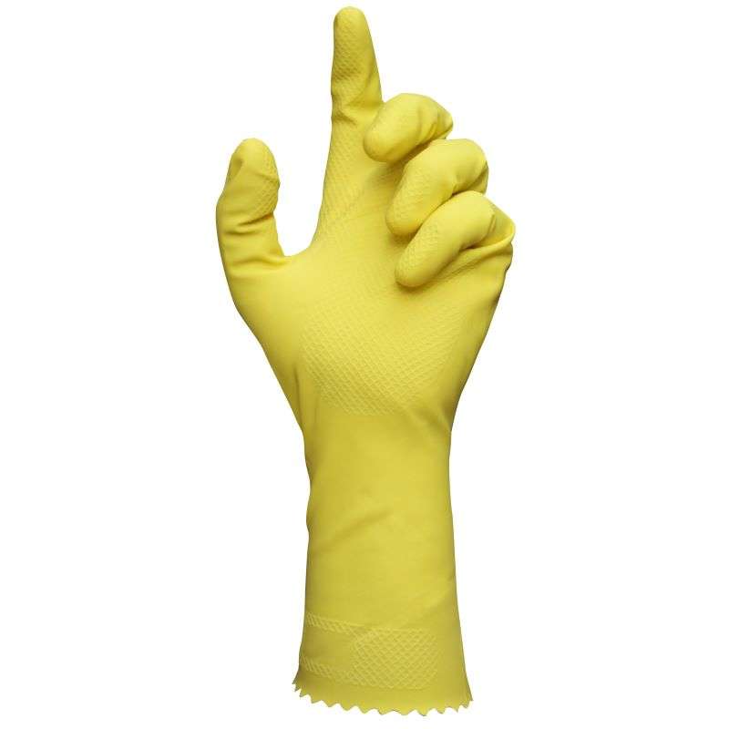 Safety Glove, Natural Rubber Latex, Light-Duty, FDA, 100% Cotton Flock Lining, Sweat absorbtion, Enhanced Liquid Repellence, Yellow, Size 9, 144  pr/cs (US Only)