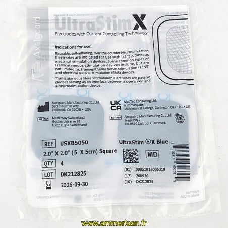 Electrode, UltraStim X Blue, 2x2in, Square, 40/cs