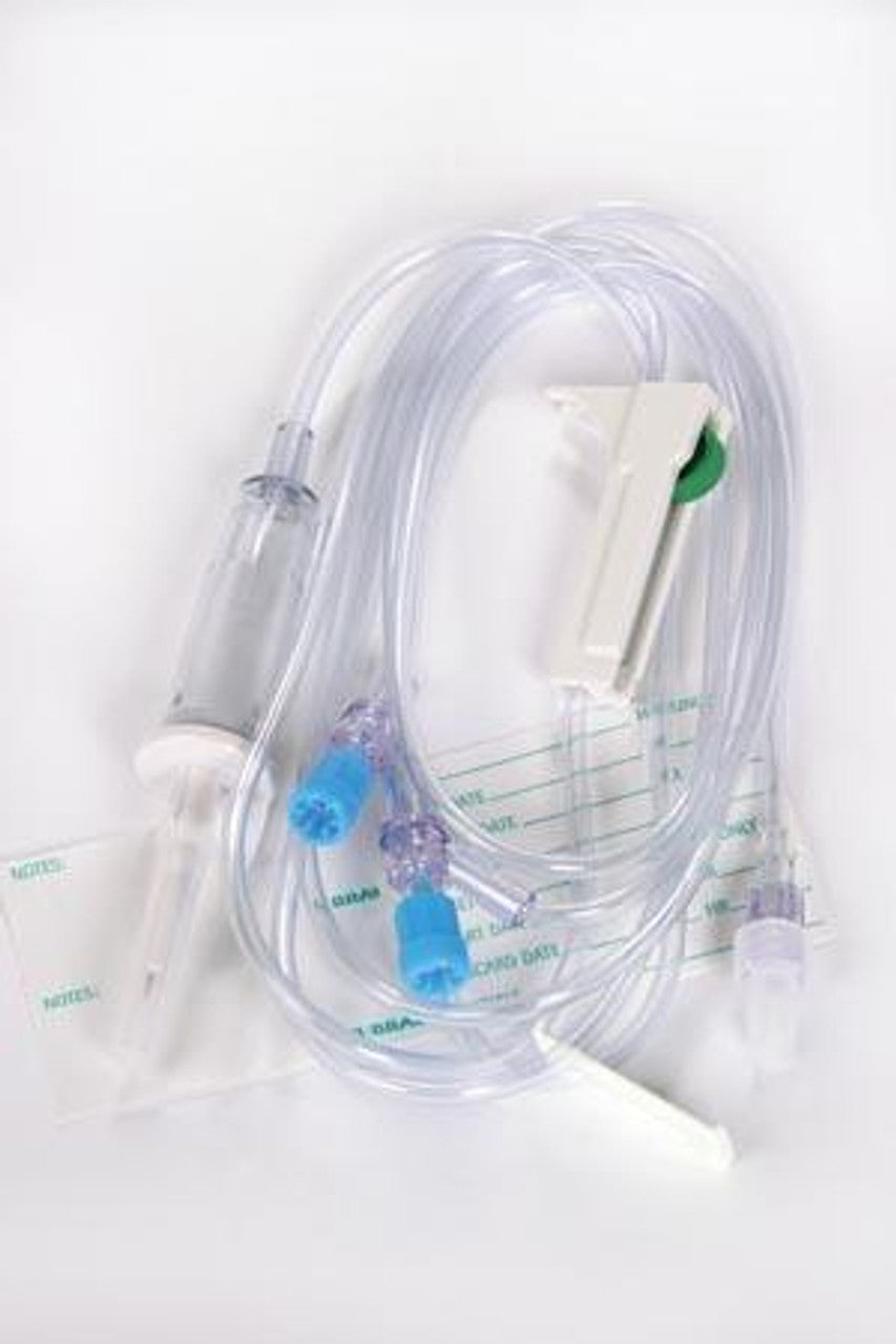 Admin Set, Universal Spike, Backcheck Valve, SAFELINE Split Septum Injection Sites 6" & 80" Above Distal End, Roller Clamp, SPIN-LOCK Connector, 19mL Priming Volume, 104", 15 Drops/mL, DEHP & Latex Free (LF), 50/cs (Rx) (Continental US+HI Only)