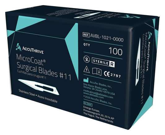 AccuThrive #11 Surgical Blade, Stainless Steel, MicroCoat, Sterile, 100bl/ct, 5ct/cs