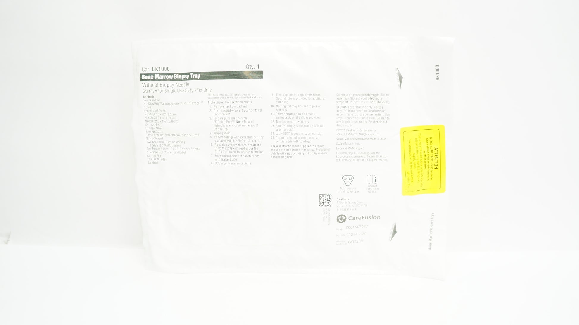 Standard Bone Marrow Biopsy Tray, No Needle Included, 10/cs (Temp Sensitive; Non-Returnable) (Continental US Only) (Drop Ship Requires Pre-Approval)