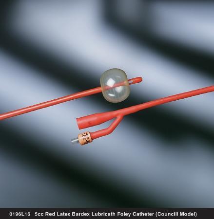 Lubricath Foley Catheter, 2-Way, Specialty, Councill Model, Short Open Tip, Two Opposing Drainage Eyes , Balloon 5cc, 16FR, 12/cs (US Only)