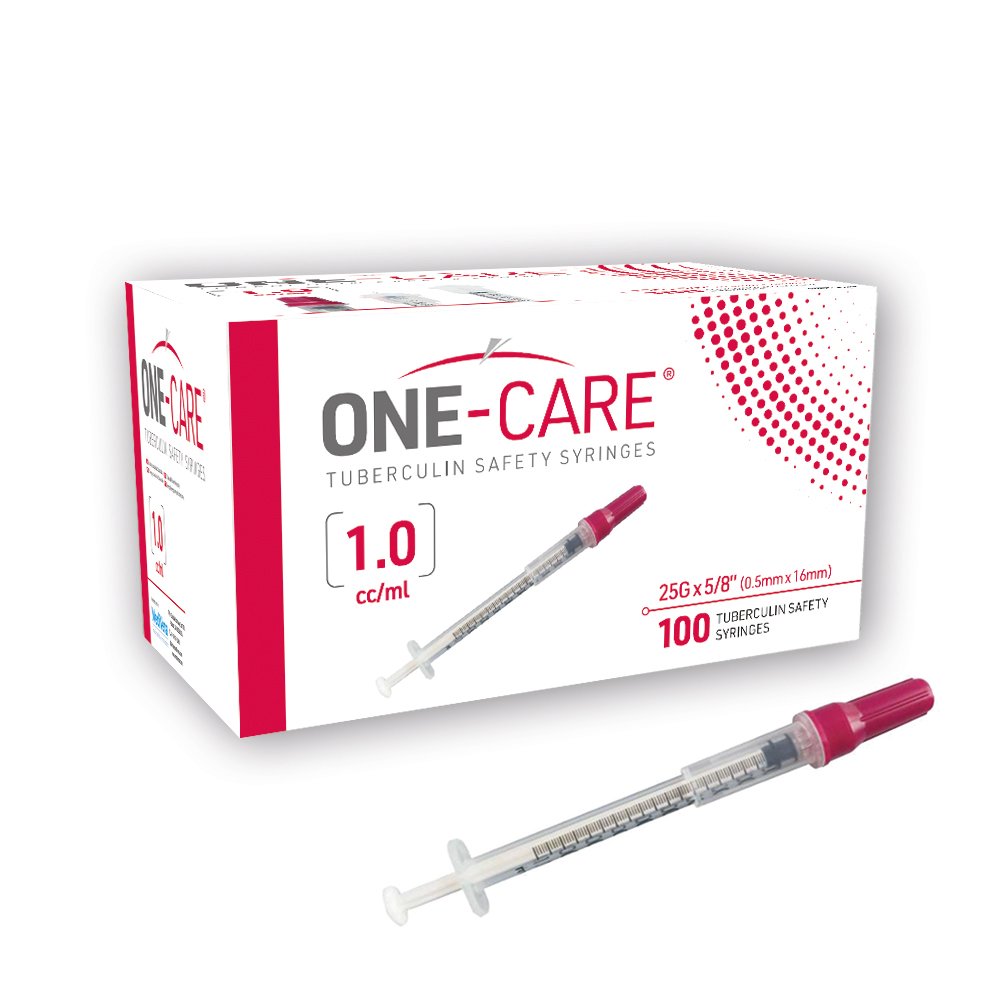 TB Safety Syringes, 1mL, 25G x 5/8, Red, 100/bx