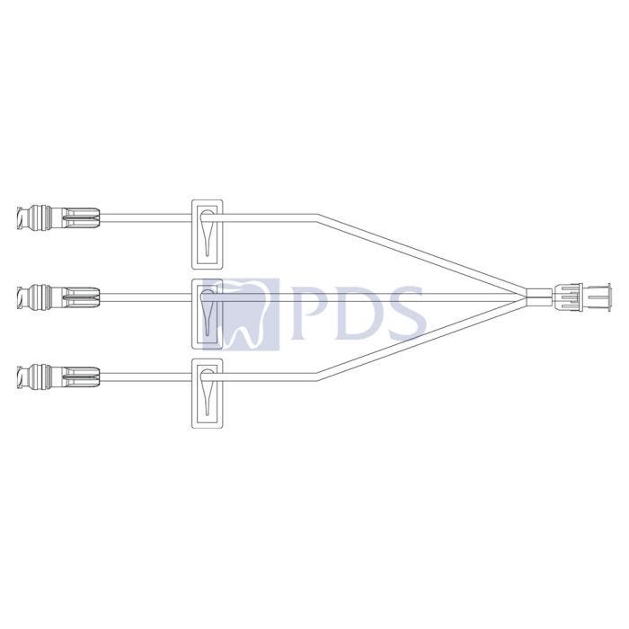 Extension Set, Smallbore, Trifuse, (3) SmartSite Needle-Free Connectors, (3) Slide Clamps, Fixed Male Luer Lock, Not Made with DEHP, 4.5" Length, 0.3ml Fluid Path, Sterile, 100/cs (Continental US Only) (Drop Ship Requires Pre-Approval)