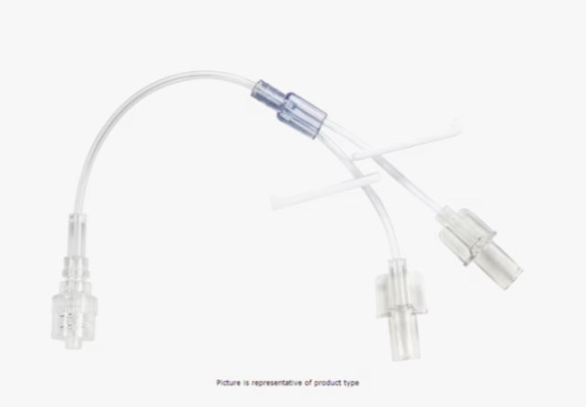 Extension Set, Smallbore, Bifuse, (2) Slide Clamps, (2) Female Luers Spin Male Luer Lock, 7" Length, 0.3 ml Fluid Path, Note Made with DEHP, Sterile, 100/cs (Continental US Only) (Drop Ship Requires Pre-Approval)