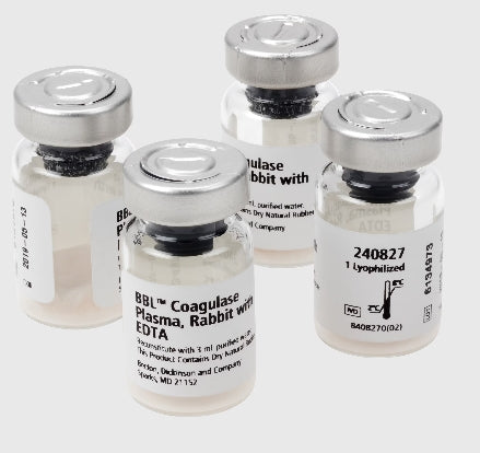 BBL Coagulase Plasma Rabbit, with EDTA, Lyophilized, reconstitutes to 15ml for Direct Tube Method, 10x15ml Vial, 10/pk (Perishable Product; Must be Refrigerated; Non-Returnable) (Continental US Only) (DROP SHIP END USER ONLY)