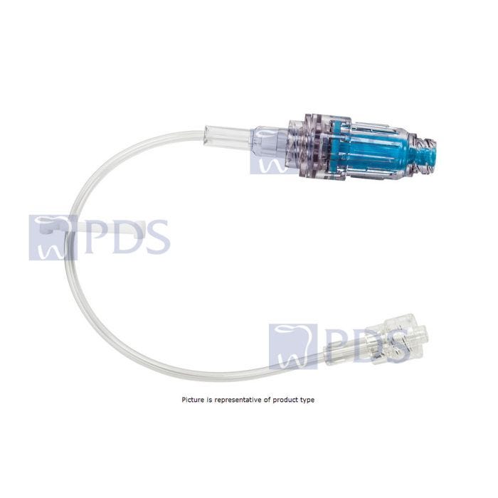 Minibore Pressure Rated Extension Set, MaxPlus Clear Needleless Connector, Non-Removable Slide Clamp, Male Spin Lock, 8.5" Length, 0.59 ml PV, 50/cs (Continental US Only) (Drop Ship Requires Pre-Approval)