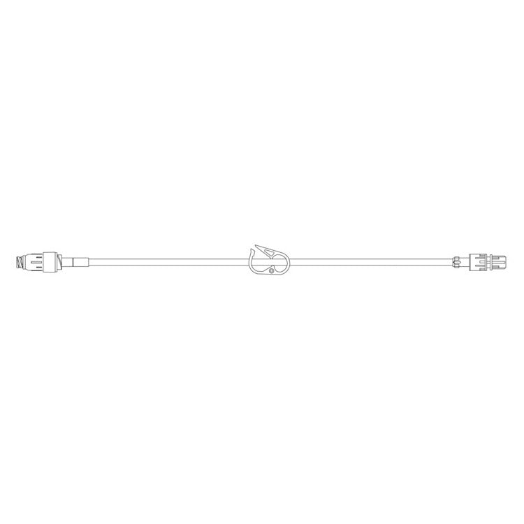 Extension Set, Pressure Rated, Purple Striped, (1) MaxPlus Clear Needle-Free Connector, Pinch Clamp, Spin Male Luer Lock, Not Made w/ DEHP, 8.5" Length, 0.8 ml PV, Sterile, 50/cs (Continental US Only) (Drop Ship Requires Pre-Approval)