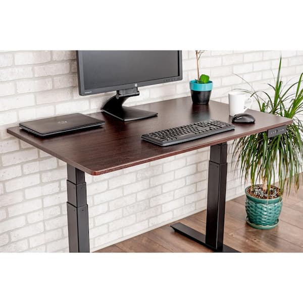 Motor Electric Stand Up Desk, 60" Single Column, Electric Bush Button for Adjustable Height 26" to 51.6", 59"W x 29.5"D x 26" to 51.6"H, Black/Dark Walnut (DROP SHIP ONLY)
