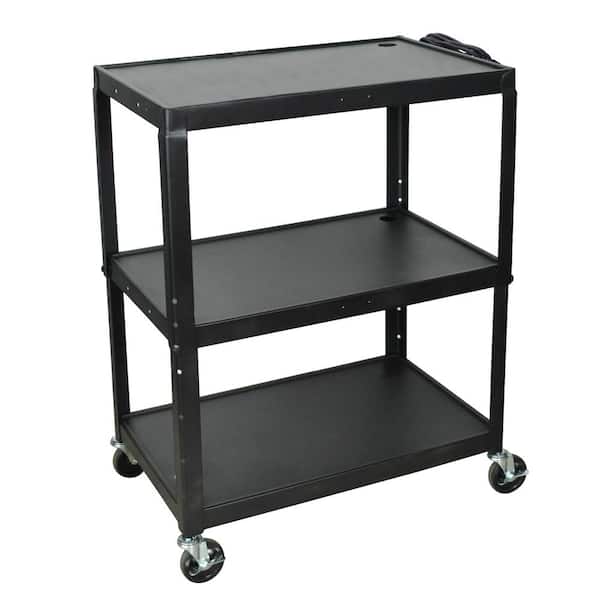 AV Cart, X-Large, Black, Adjustable, 32"W x 20"D x 24"-42"H, 15ft Cord, (4) 4" Silent-Roll Full-Swivel Ball Bearing Casters (2 with Locking Brake) (DROP SHIP ONLY)