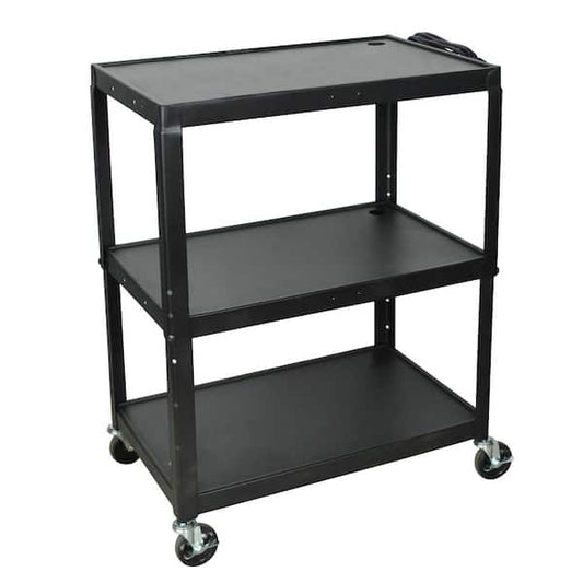 AV Cart, X-Large, Black, Adjustable, 32"W x 20"D x 24"-42"H, 15ft Cord, (4) 4" Silent-Roll Full-Swivel Ball Bearing Casters (2 with Locking Brake) (DROP SHIP ONLY)