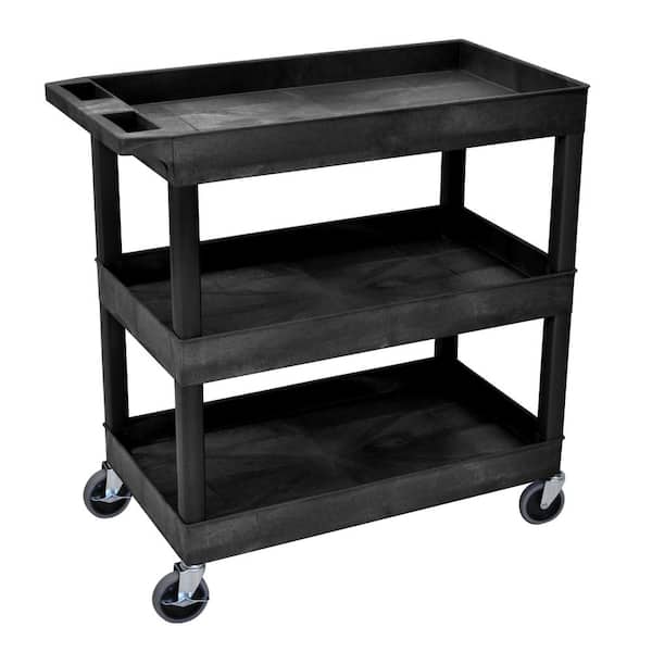 Tub Cart, Three Shelves (2.5" Deep each), Black, 35.25"W x 18"D x 36.25"H, with (4) 4" Casters (2 with Locking Brakes), Maximum Weight Capacity 400 lbs, Assembly Required (DROP SHIP ONLY)