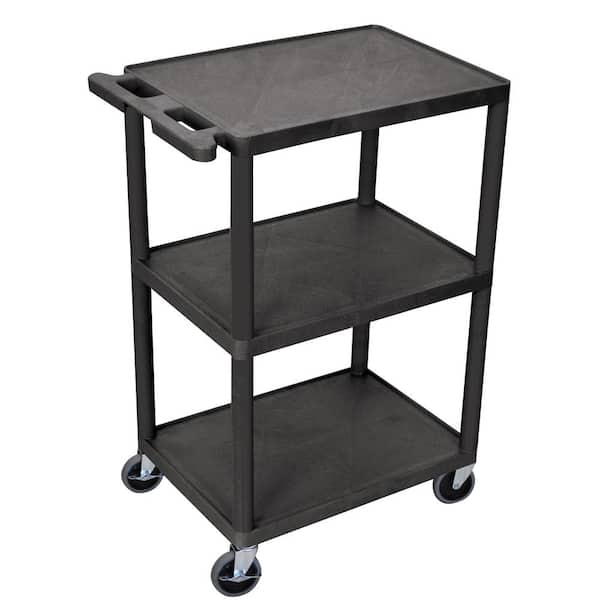 Cart, Three Shelves, Foam Plastic, Black, 24"W x 18"D x 43"H, (4) 4" Heavy Duty Casters (2 with Locking Brakes), Maximum Weight Capacity 400lbs (DROP SHIP ONLY)