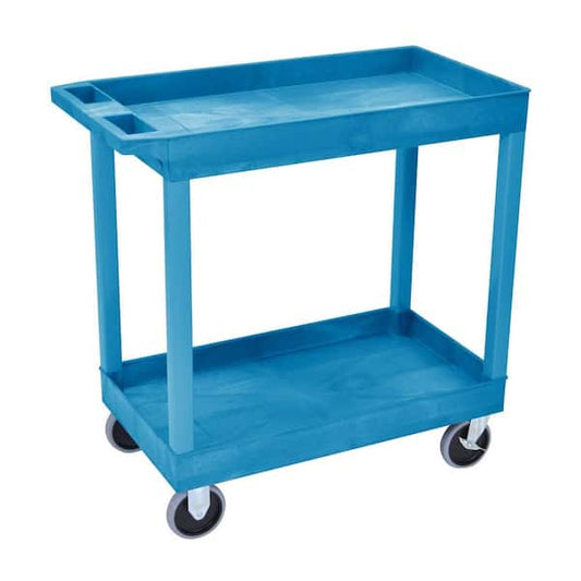 Tub Cart, Two Shelves (2.5" Deep each), Blue, 32"W x 18"D, with (4) 5" Heavy Duty Casters (2 with Locking Brakes), Maximum Weight Capacity 500lbs (DROP SHIP ONLY)
