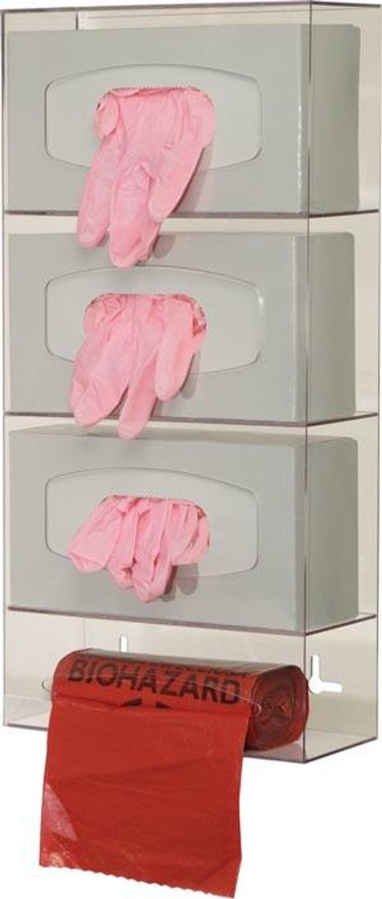 Protective Wear Dispenser, 4", Gown, Bulk, Holds Gowns/Aprons/Coveralls/Jumpsuits, Top Loading, ADA and CMS Wall Protrusion Compliant, Dust-reducing, Flanged, Pivot Hinge Lid, Keyholse for Wall Mounting or Cutout for us w/ BOWMAN Hanger, Clear PETG Plastic (Made in the USA)