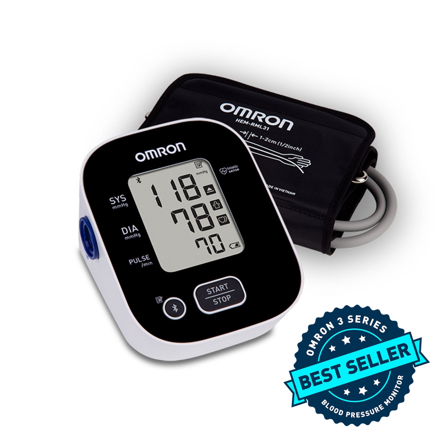 3 Sereies Upper Arm Blood Pressure Monitor, Advanced Accuracy, One-Touch Use, Bluetooth Wireless Connectivity, Irregular Heartbeat Detection, Hypertension Indicator, Body Movement Detection, 1-User, 14 Total Memory, Wide-Range D-Ring Cuff, 10/cs