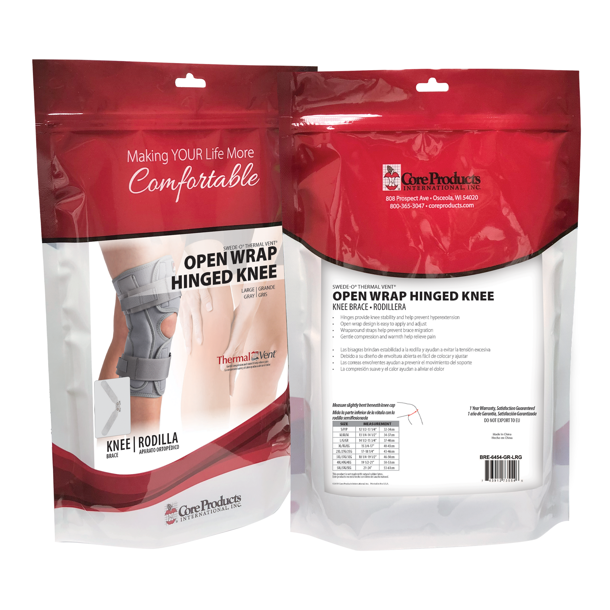 Swede-O Thermal Open Wrap Single Pivot Hinged Knee, Medium (old #73553)