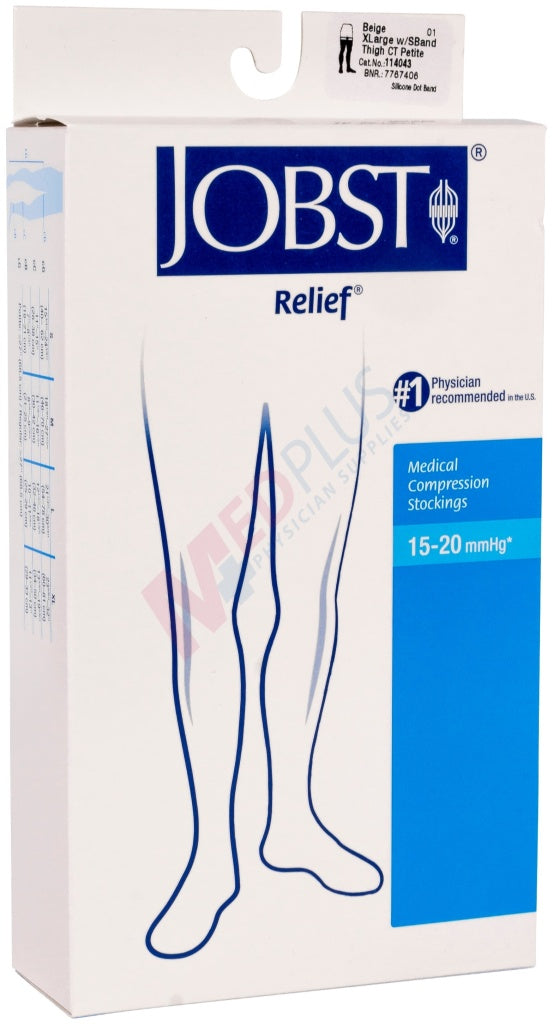 Compression Stocking, Thigh Relief, 15-20mmhg, Closed Toe, Silicone, Petite, Beige, XL (Continental US Only)