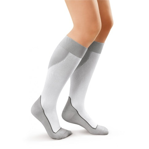 Sock, Knee High, 15-20 mmHG, Closed Toe, White/Grey, Medium (Continental US Only)