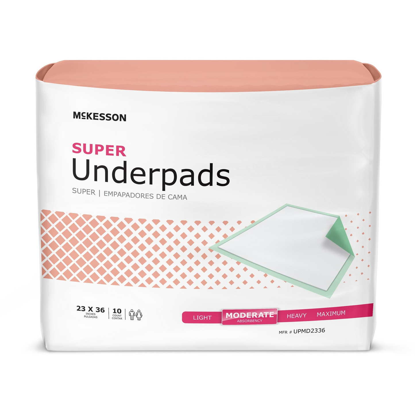 Disposable Underpad McKesson Super 23 X 36 Inch Fluff / Polymer Moderate Absorbency, 10/bg (UPMD2336)