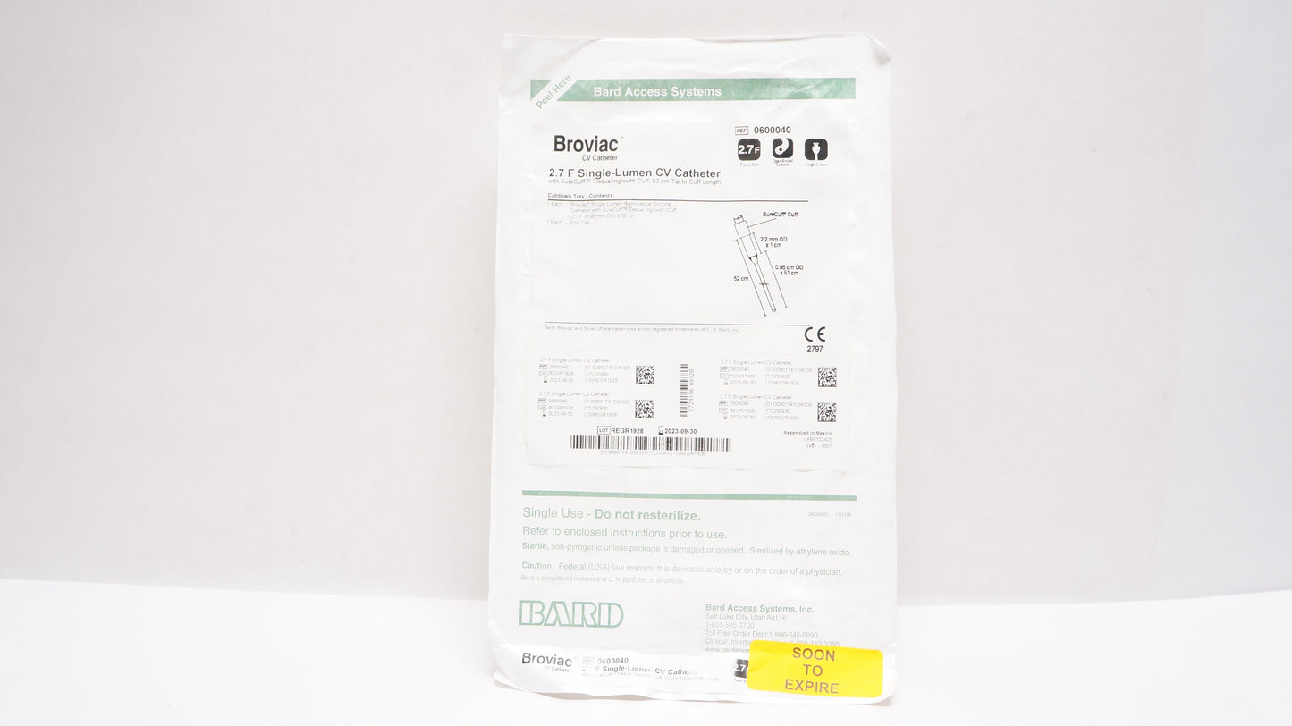 Broviac Central Venous Catheter, Single Lumen, Cutdown Procedure Tray, 2.7FR, 0.9 mm Lumen (US Only)